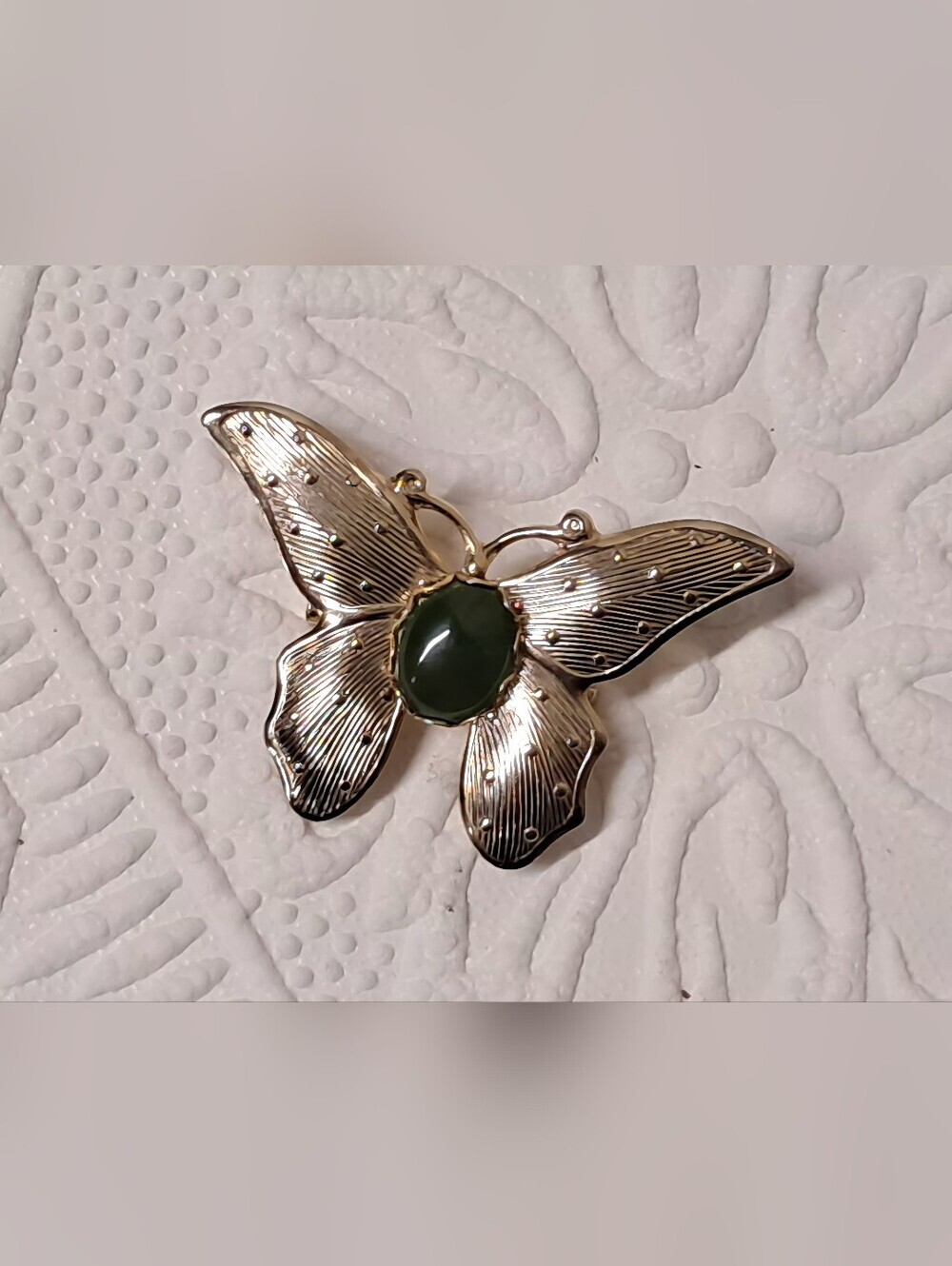 Gold Tone Butterfly Brooch With Gemstone - Picture 4 of 5